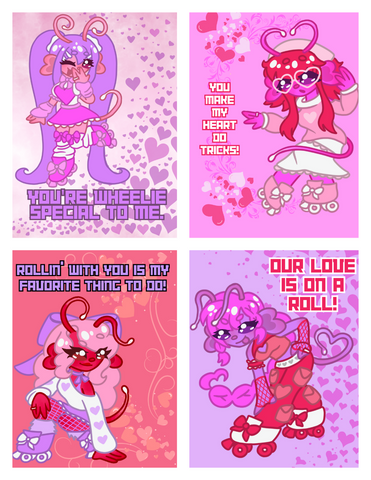 Kiwi Confused Alien Rollerskating  Valentines - Full Color Print (Set of 24 Cards)